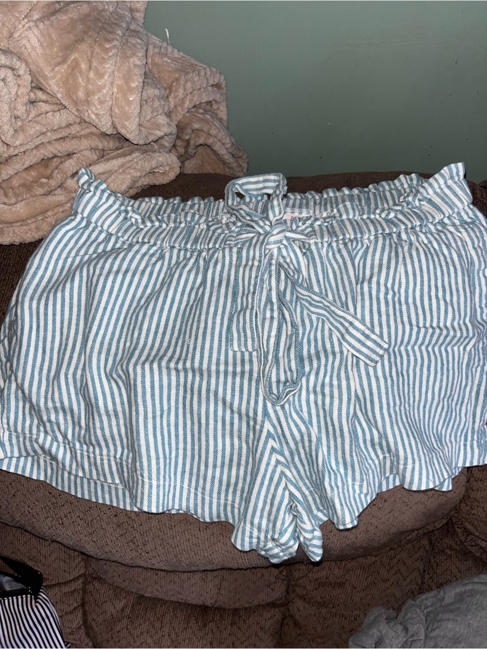Isabel Maternity by Ingrid & Isabel Blue and White Striped Paperbag Waist Shorts